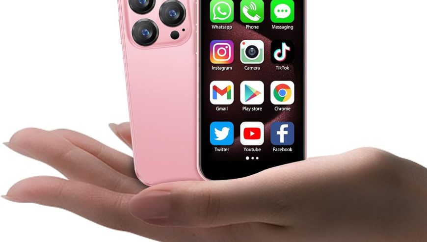 Mini Phone World’s Smallest 3.0″ HD Touch Screen Mini Smartphone Unlocked Android Compact Mobile Phone for Students Cell Phone wih Quad-Core Dual SLM Face lD 2GB+16GB Pink