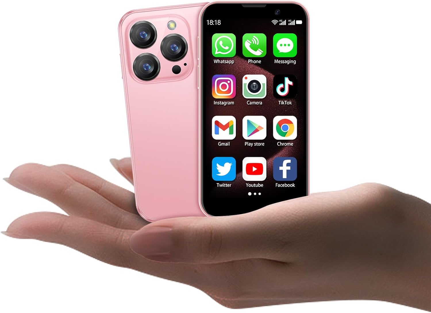 Mini Phone World’s Smallest 3.0″ HD Touch Screen Mini Smartphone Unlocked Android Compact Mobile Phone for Students Cell Phone wih Quad-Core Dual SLM Face lD 2GB+16GB Pink